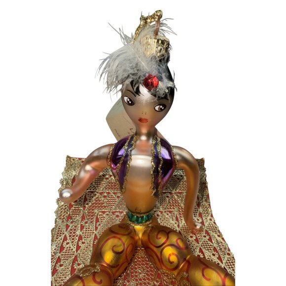 Laved Aladin On Magic Carpet Christmas Ornament Italian Blown Glass 1990s - Picture 8 of 9